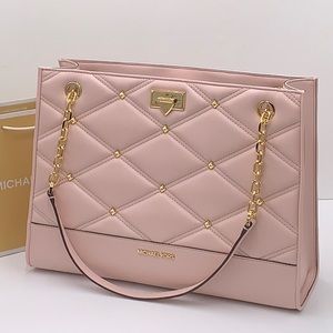 MICHAEL KORS SERENA LARGE EAST WEST CHAIN SHOULDER TOTE POWDER BLUSH COLOR